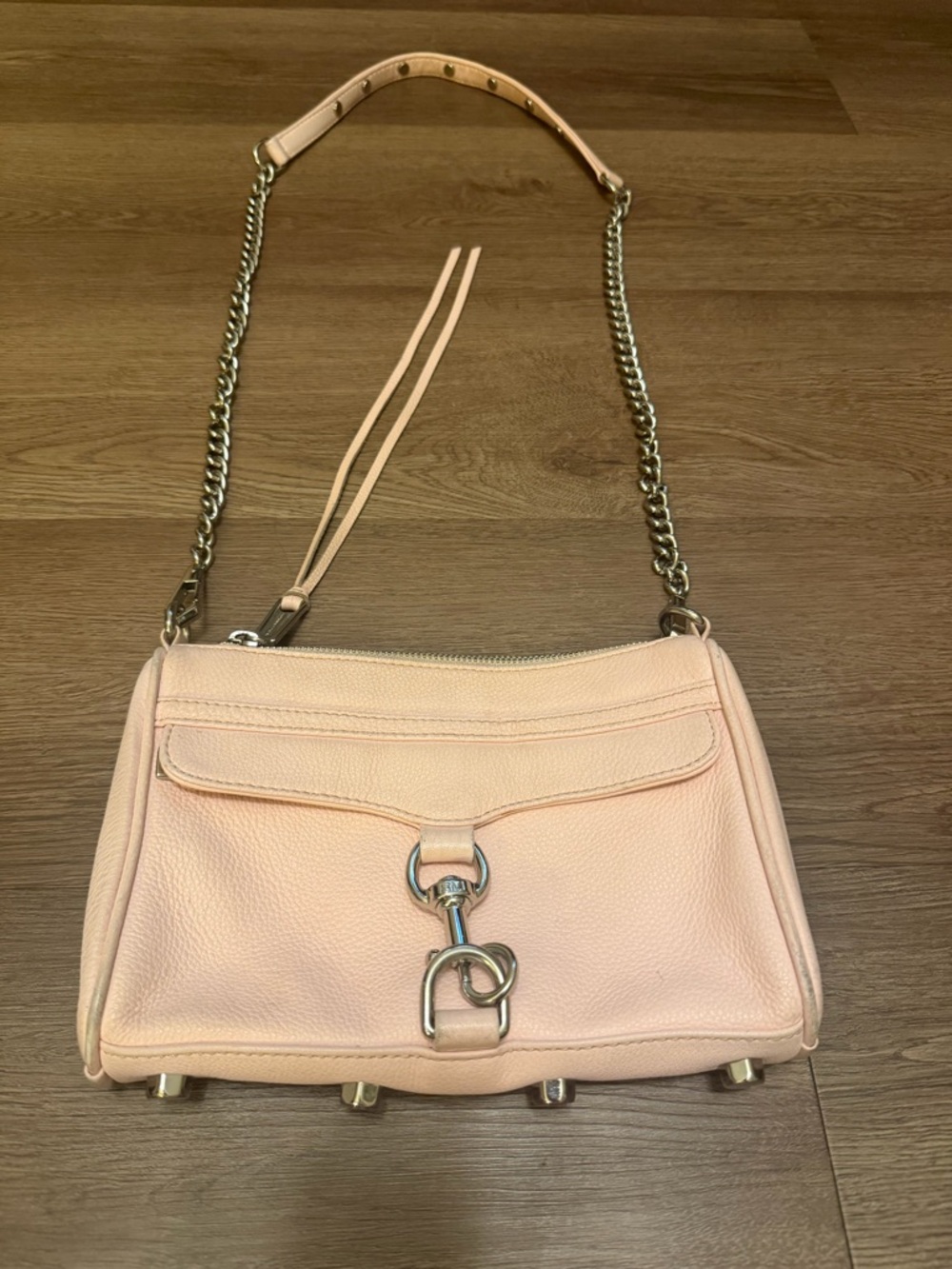 Rebecca Minkoff Baby Pink Leather Shoulder Bag with Silver Chain Strap